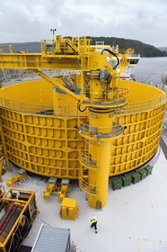 Norway, Ostfold County, Halden, Nexans Aurora cable-laying vessel, the turntable which has the capacity to carry up to 10,000 tonnes of submarine cables