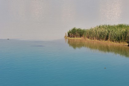 France, Bouches-du-Rhône (13), Saint-Paul-lez-Durance, la confluence du Verdon (eaux bleues) et de la Durance (eaux brunes) sur les terres du Chateau de Cadarache France, Bouches-du-Rhone, Saint-Paul-lez-Durance, the confluence of the Verdon (blue waters) and the Durance (brown waters) at the Chateau de Cadarache
