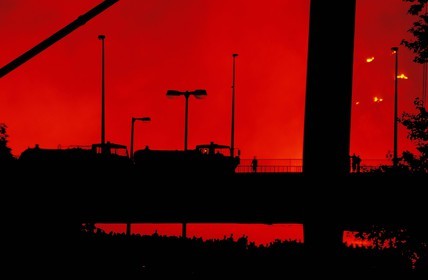 Hungary, Budapest, fire department truck on a Danube's bridge for the national holiday august 20