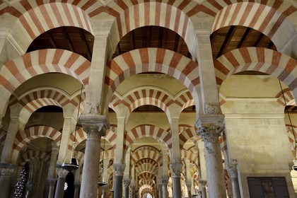 Spain, Andalusia, Cordoba, historical center listed as World Heritage by UNESCO, Mezquita, the Mosque cathedral, the forest of arches and colonnades illustrates the monumentality of the Umayyad Art of Cordoba