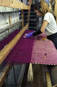 France, Var, Presqu'ile de Saint Tropez, Cogolin, the Manufacture Cogolin has been making rugs since 1924, most of them are woven by length on 19th century Jacquard hand looms, weaving raffia on a flat loom