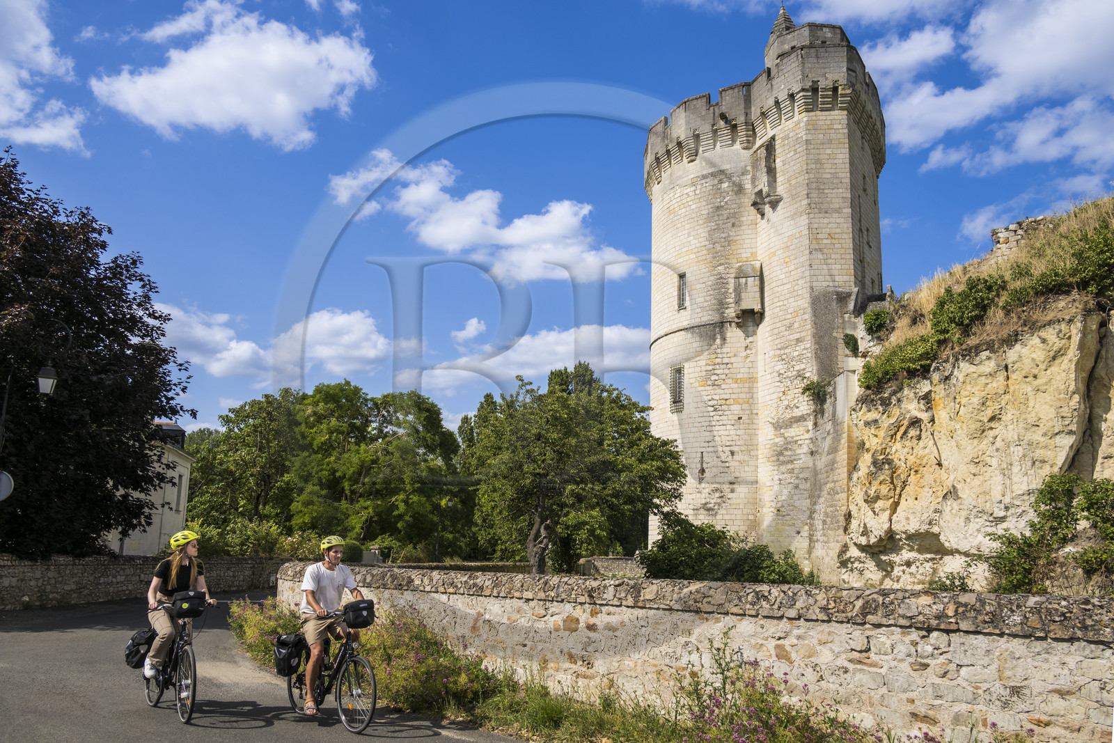 France, Maine-et-Loire, Loire valley listed as World Heritage by UNESCO, Gennes-Val-de-Loire, cycling on the banks of the Loire, the Trèves tower