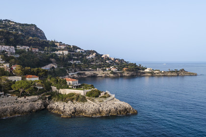 France, Alpes-Maritimes, Cap d'Ail, Villa The Rock in the foreground where actress Greta Garbo spend time (aerial view)
