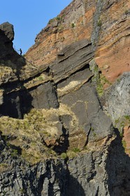 Portugal, Madeira Island, hiker on the Vereda do Areeiro hike between Pico Ruivo (1862m) and Pico Arieiro (1817m)