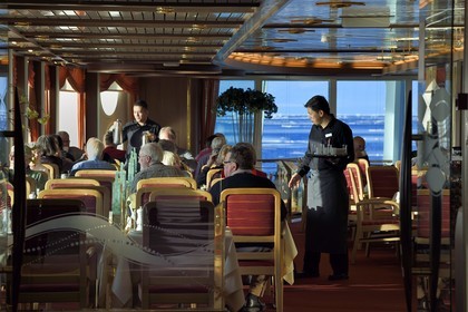 Greenland, North West coast, Smith sound north of Baffin Bay, Hurtigruten's MS Fram cruse ship, the restaurant