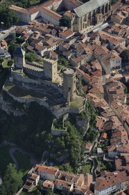 France, Ariege, Foix, 10th-15th centuries castle (aerial view)