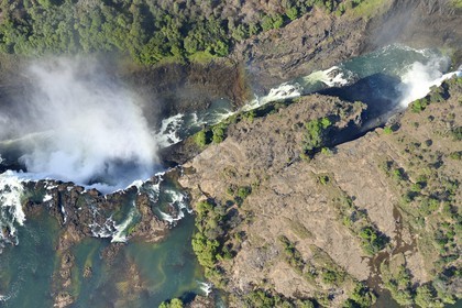 Zimbabwe, Matabeleland North Province,  Zambesi River, the Victoria Falls, listed as World Heritage by UNESCO (aerial view)
