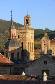 Spain, Extremadura, Guadalupe, Royal Monastery of Santa Maria de Guadalupe listed as World Heritage by UNESCO, sanctuary consisting of eight towers built at the spot where the Virgin appeared to a shepherd