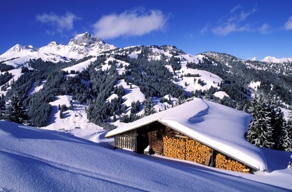 Switzerland, region of Bern (Bernese Oberland), Saanenland, Gstaad, snowed up chalet