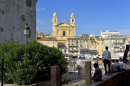 France, Haute Corse, Bastia, Terra-Vecchia district, the harbour overlooked by St Jean Baptiste Church