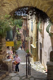 France, Var, Bormes les Mimosas, the rue Rompi Cuou (broken ass in provencal language) in the old town