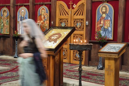 Georgia, Imereti, Kutaisi, Gelati Monastery, listed as World heritage by UNESCO, prayers to the Saints