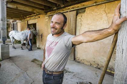 France, Herault, the Causses and the Cevennes, Mediterranean agro pastoral cultural landscape, listed as World Heritage by UNESCO, La Vacquerie et Saint Martin de Castries, the Mas de Cisco ranch, Jordi Amposta leads the equine activities with his partner Alexandra Samard