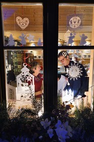 France, Bas Rhin, Bischwiller, Michèle Wagner has revived the papercutting (canivet) or the art of cut paper to stylize Christmas decorations in particular