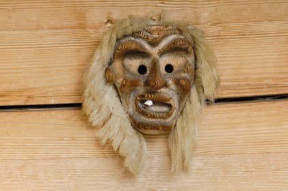 Switzerland, Canton of Bern, Bernese Oberland, Murren village, traditional wooden mask