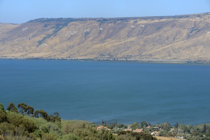 Israel, district Nord, Galilée, Tibériade, les bords du lac de Tibériade et les monts du Golan en arrière plan