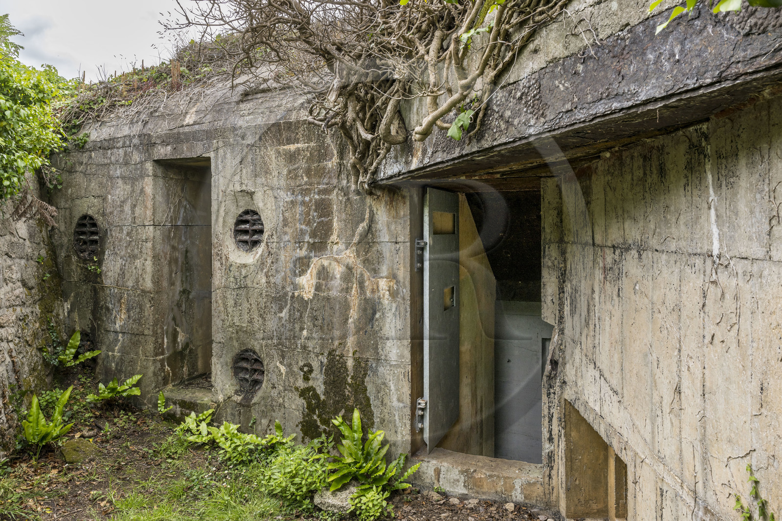 France, Finistère (29), Pays des Abers, estuaire de l'Aber Wrac'h, blockhaus construit par les allemands pendant la Seconde Guerre mondiale dans le fort Vauban du début XVIIIème siècle sur l'Ile Cèzon