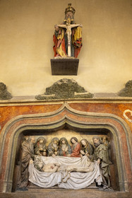 France, Cote d'Or, Dijon, area listed as World Heritage by UNESCO, International Cité of Gastronomy and Wine by architect Anthony Béchu, the Chapel of the Holy Cross in Jerusalem of the former general hospital, The Entombment, Burgundian school, 15th century