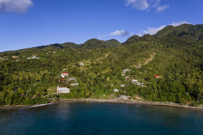 Caribbean, Dominica Island, Toucari Bay north of Portsmouth (aerial view)