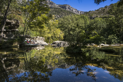 France, Herault, the Causses and the Cevennes, Mediterranean agro pastoral cultural landscape, listed as World Heritage by UNESCO, La Vis river gorges, Saint Maurice Navacelles, Cirque de Navacelles, the river La Vis