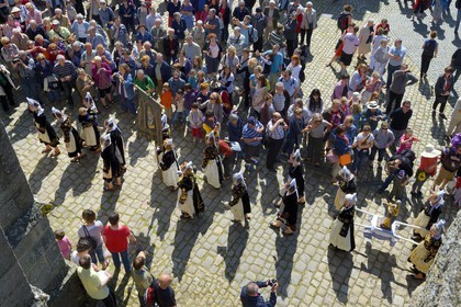 France, Finistere, Locronan, labelled Les plus Beaux Villages de France (The Most Beautiful Villages of France), return of the procession of the small Troménie at Saint Ronan church