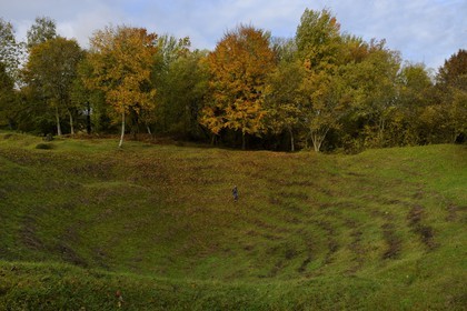France, Meuse, Lorraine Regional Park, Cotes de Meuse, Les Eparges, traces of fighting of one of the bloodiest battles of the First World War, crater resulting from mine explosions for control of the point X that dominates the plain