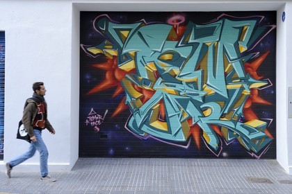 Espagne, Andalousie, Malaga, quartier Soho, barrio de las Artes (quartier des Arts), Maus street art, peinture murale dans la calle Somera