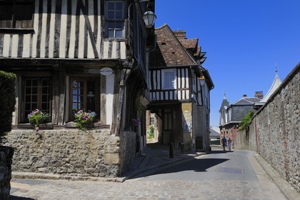 France, Calvados, Honfleur, traditional half-timbered house on the corner of Rue de l'Homme de Bois and Varin