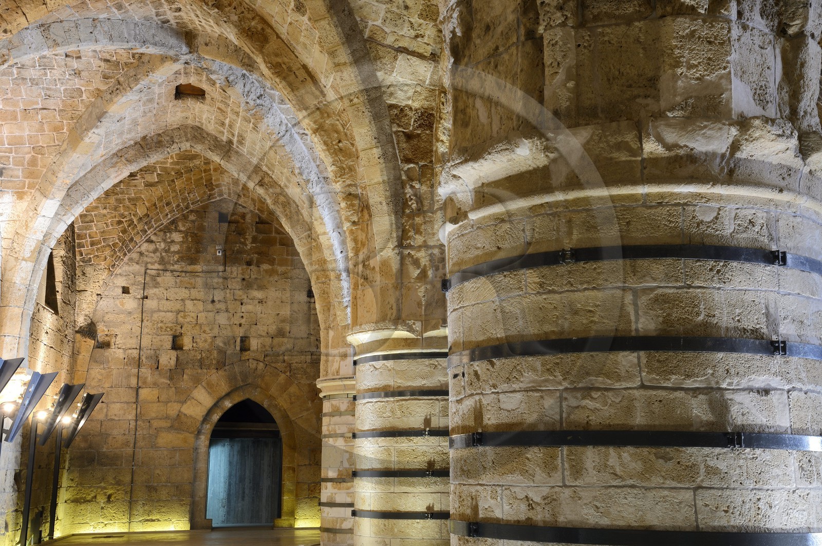 Israel, North district, Galilee, Acre (Akko), old town, listed as World Heritage by UNESCO, the Hospitaller fortress, the hall of columns also called the knights hall