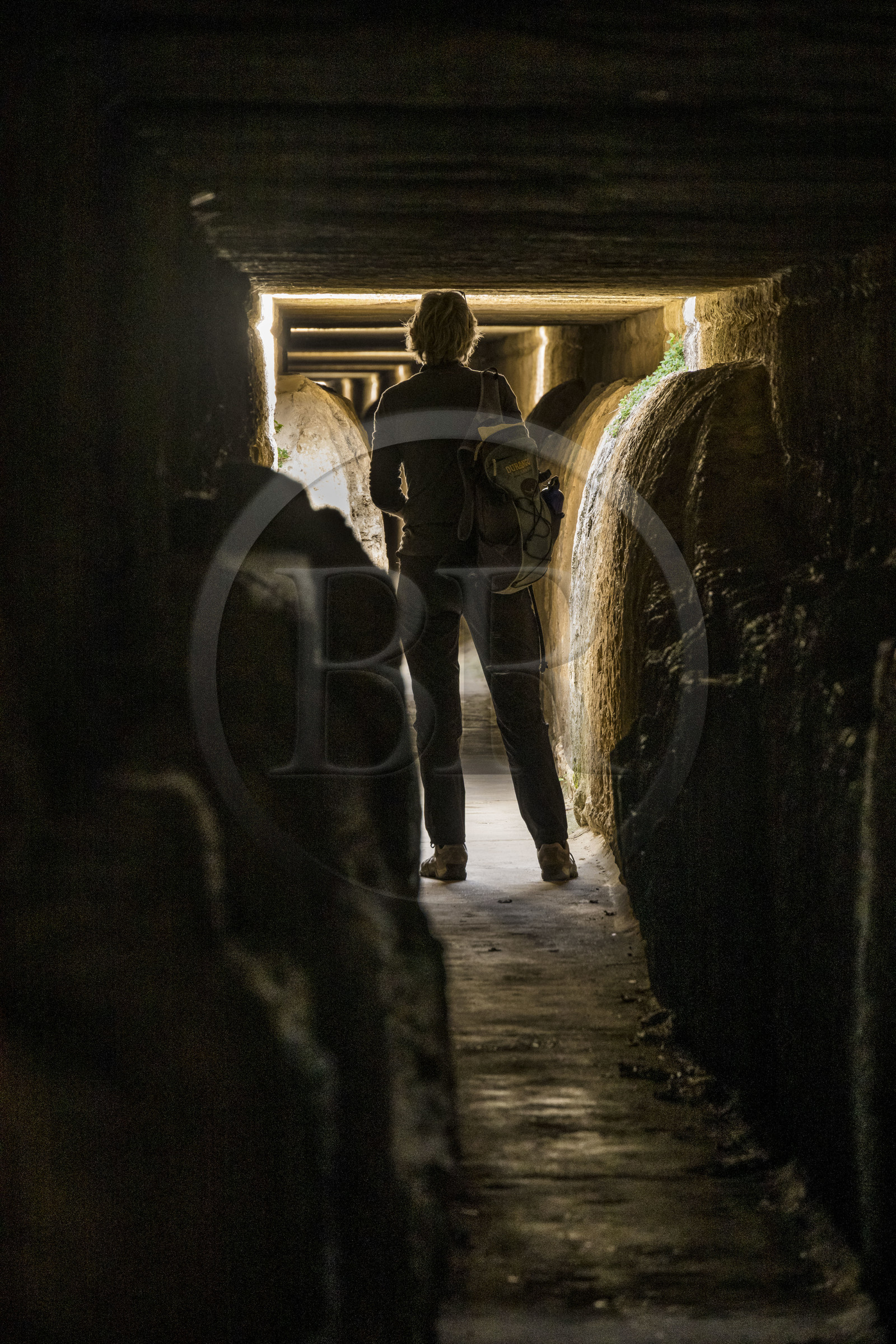 France, Gard (30), le Pont du Gard classé Patrimoine Mondial de l'UNESCO, Grand Site de France, pont aqueduc romain qui enjambe le Gardon, concrétions calcaires déposées au fil des années sur les parois intérieures du conduit de l'aqueduc dans la partie supérieur du pont