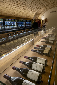 France, Côte-d'Or (21), Dijon, zone classée Patrimoine Mondial de l'UNESCO, Cité Internationale de la Gastronomie et du Vin par l'architecte Anthony Béchu, l'oenothèque La Cave de la Cité propose autour de 3 000 références de vins, la cave des grands crus