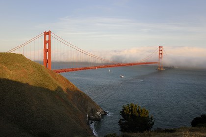United States, California, San Francisco, Golden Gate Bridge rising above the fog
