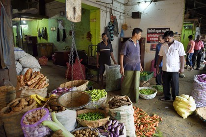 Sri Lanka, Western Province, Colombo District, Colombo, Manning fruits and vegetables market in Pettah district