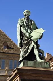 France, Bas Rhin, Strasbourg, old town listed as World Heritage by UNESCO, Place Gutenberg, the statue of Gutenberg by the sculptor David d'Angers