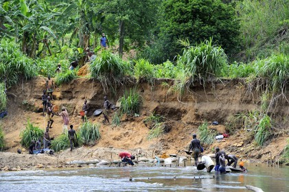 Tanzanie, région de Morogoro, les Monts Uluguru, prospecteurs d' Or sur la rivière Ruvu