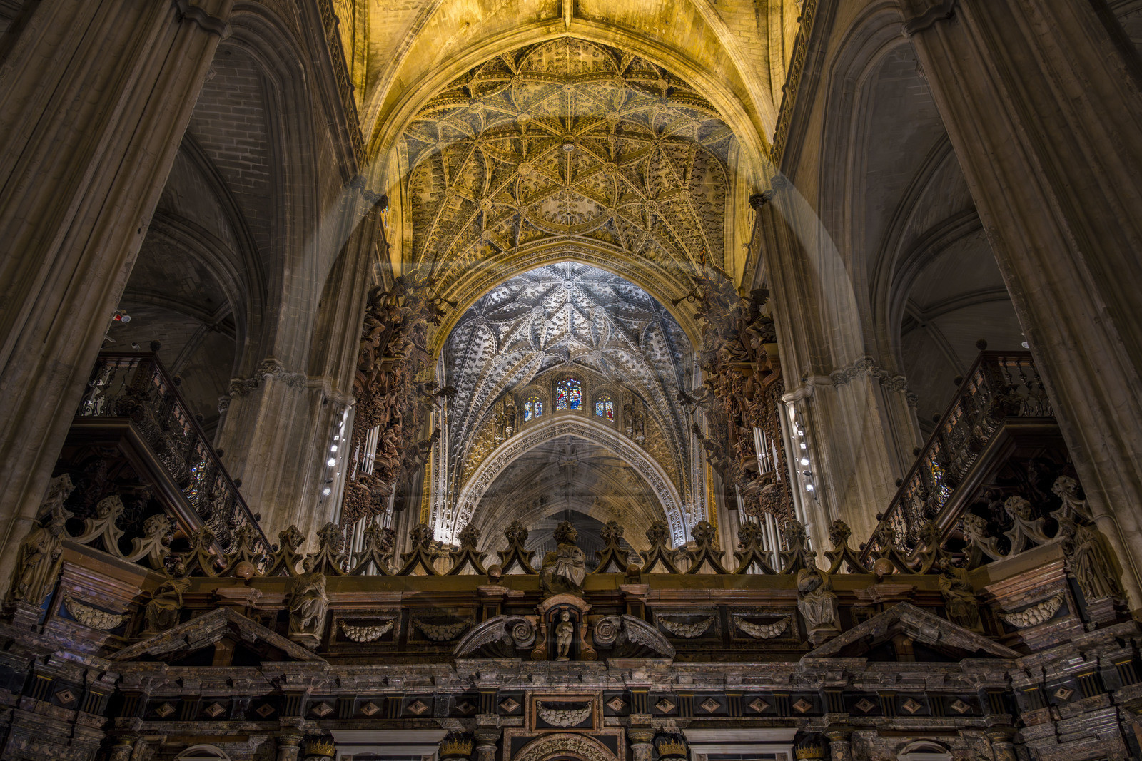 Espagne, Andalousie, Séville, la cathédrale, classé Patrimoine Mondial de l'UNESCO, le chœur arrière (trascoro) baroque réalisé au début du XVIIème siècle