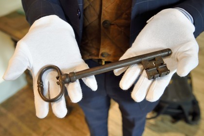 France, Aisne, Château-Thierry, Jean de La Fontaine Museum - city of Chateau-Thierry in the birthplace of the poet and writer, the key to the great portal now missing