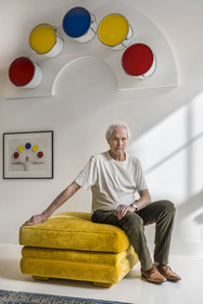 France, Paris, visual artist Jean-Pierre Raynaud in his studio apartment