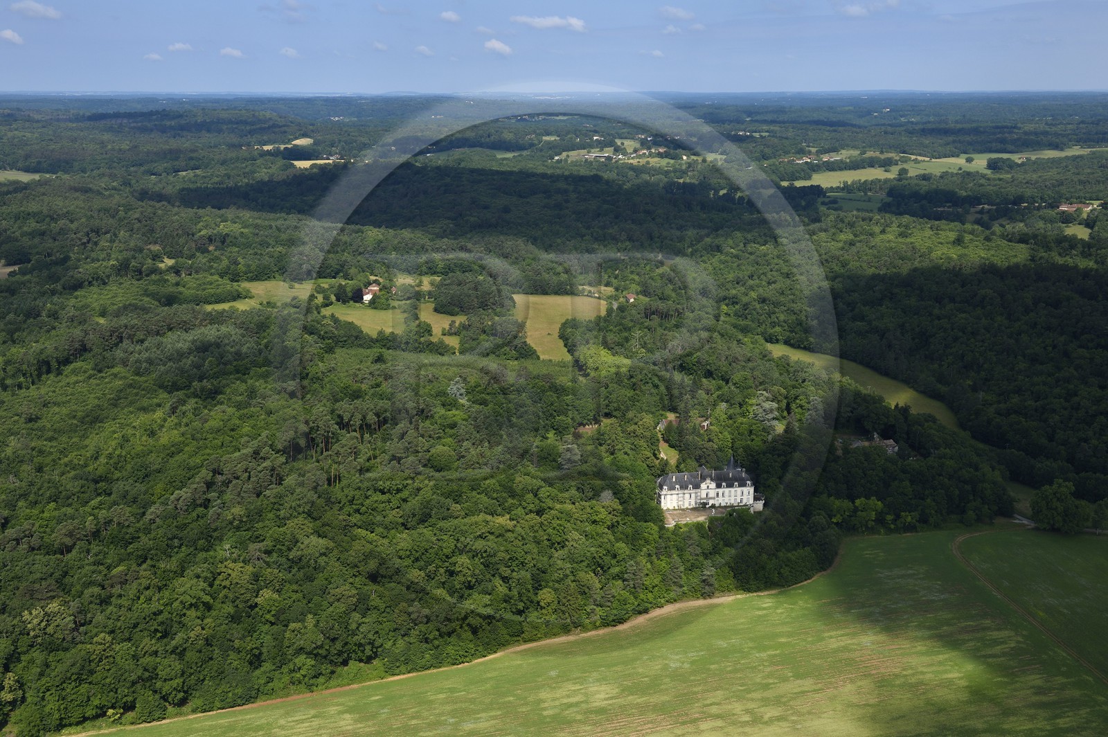 France, Dordogne (24), Périgord Vert, Quinsac, Chateau de Vaugoubert (vue aérienne)