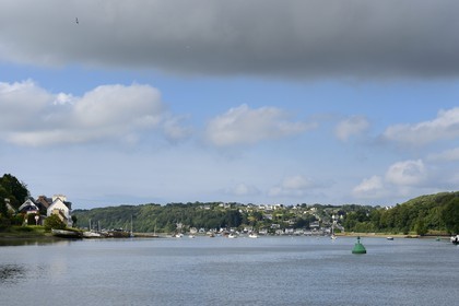 France, Finistere, the Morlaix harbour at the mouth of the river of Morlaix and the port of Le Dourduff in the background