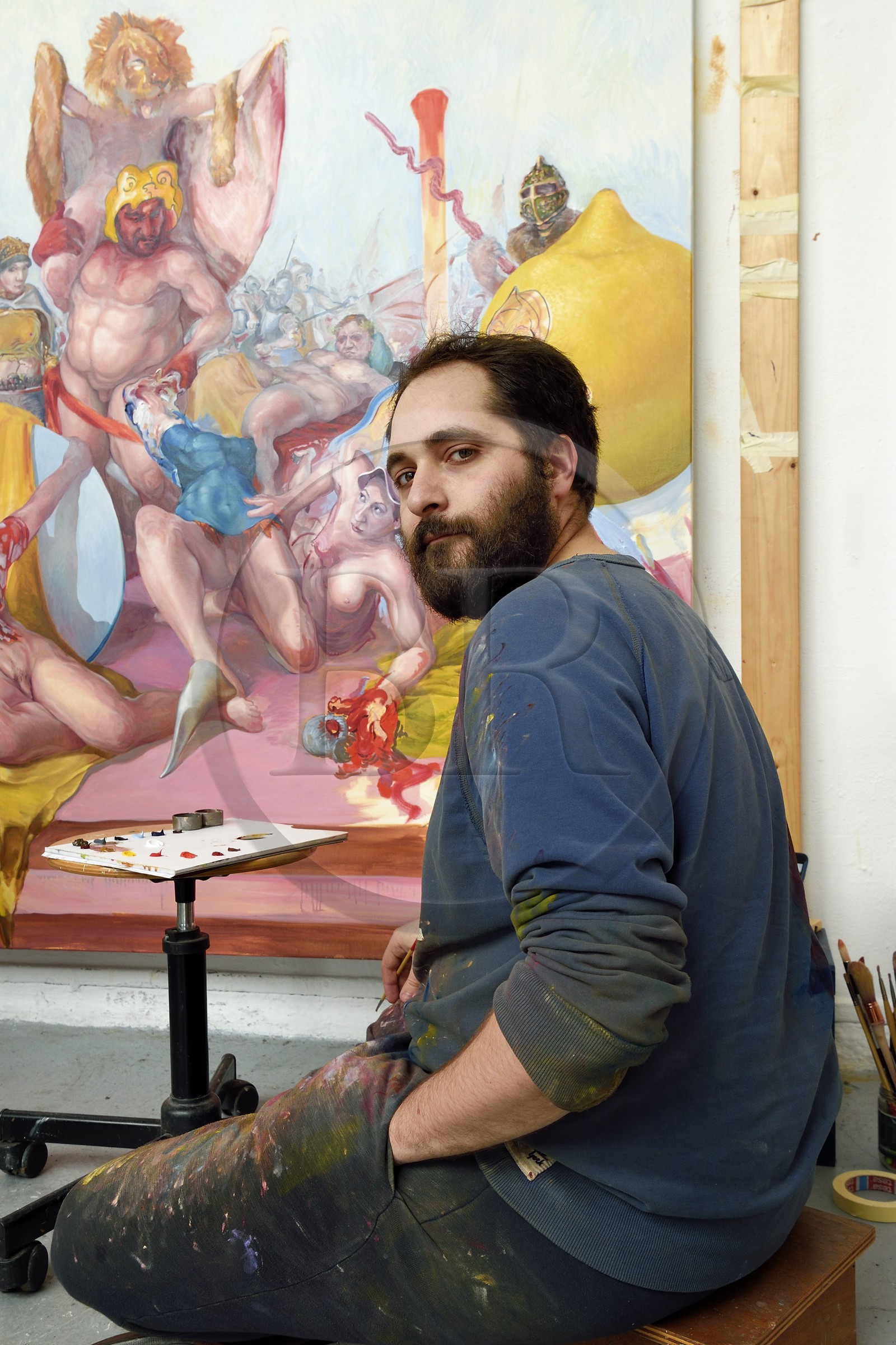 France, Paris, Saint Germain des Pres district, Ecole nationale superieure des Beaux-Arts (Fine Arts school), Chimay building in the former Hotel de Chimay, the 5th year student Enzo Certa in the Tim Eitel workshop