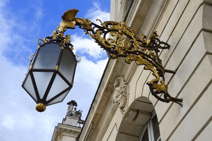 France, Meurthe-et-Moselle, Nancy, Place Stanislas (former Place Royale) built by Stanislas Leszczynski in the 18th century, listed as World Heritage by UNESCO, lantern manufactured by Jean Lamour