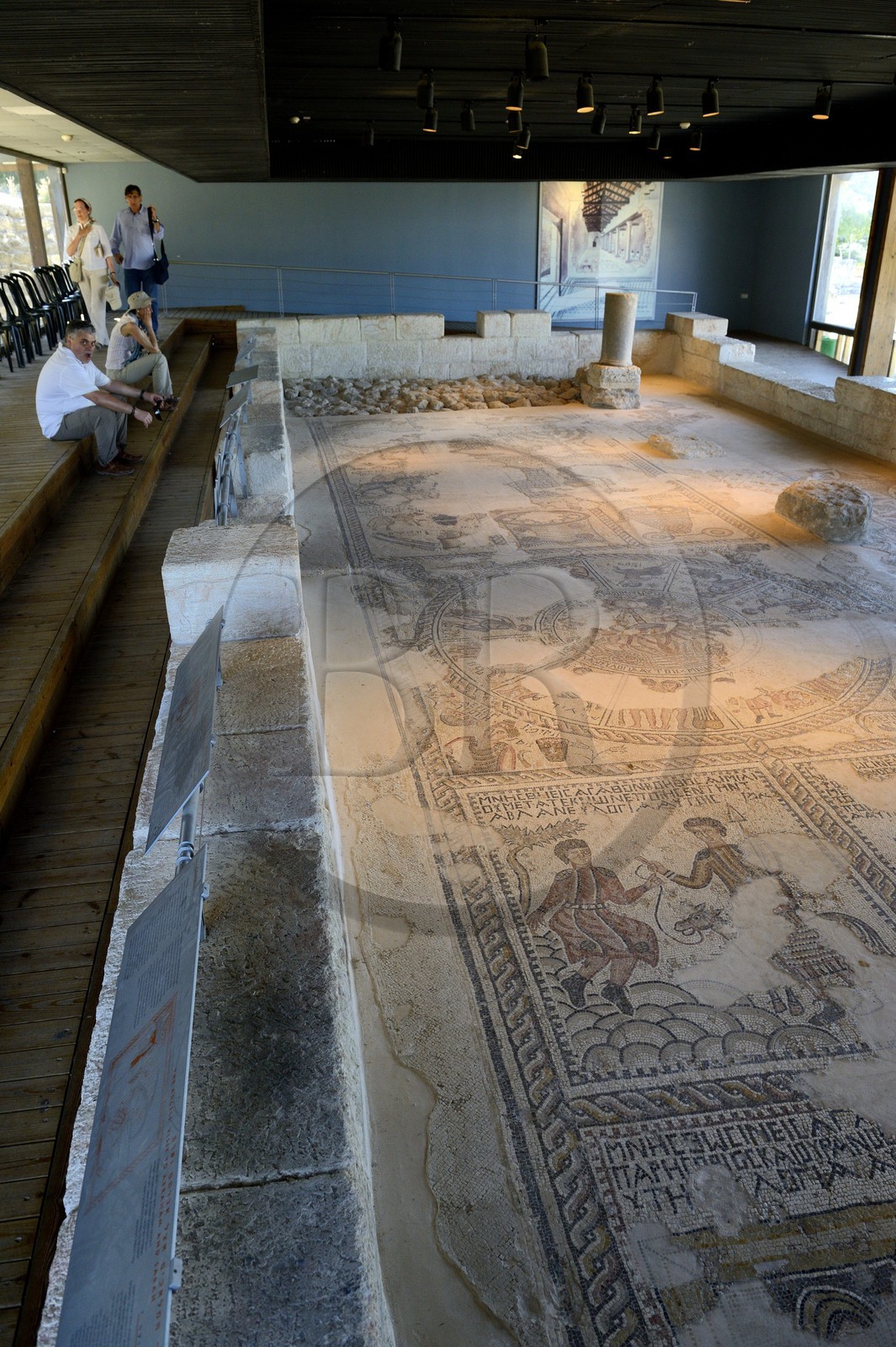 Israel, district du nord, Galilée, Nazareth, Zippori (Tzippori ou Sepphoris) National Park, Mosaique d'une roue de zodiaque dans la grande synagogue de Tzippori, 5e siècle de notre ère