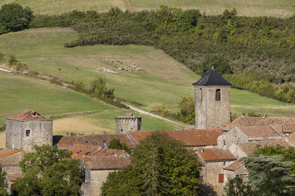 France, Aveyron (12), Causses et les Cévennes, paysage culturel de l'agro-pastoralisme méditerranéen, classés Patrimoine Mondial de l'UNESCO, Sainte-Eulalie-de-Cernon sur la route de Saint-Jacques-de-Compostelle