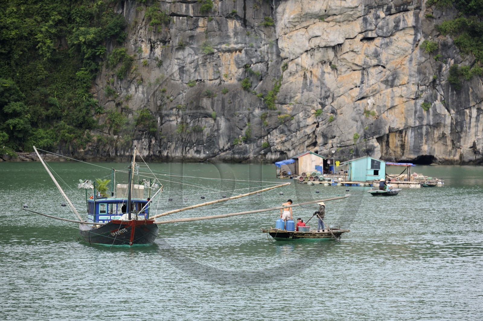 Vietnam, province de Quang Ninh, la Baie d'Halong classée Patrimoine Mondial de l'UNESCO, village flottant de pêcheurs de Vong Vieng