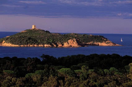 France, Corse du Sud, Genoese tower of Pinarellu island in the north of Porto Vecchio