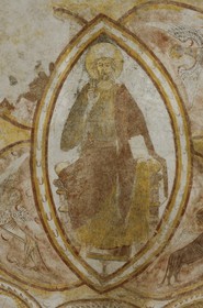 France, Loir et Cher, Lavardin, labelled Les Plus Beaux Villages de France (The Most Beautiful Villages of France), St Genest Church in Romanesque style of the 11 th century, fresco of the choir, Christ in Majesty