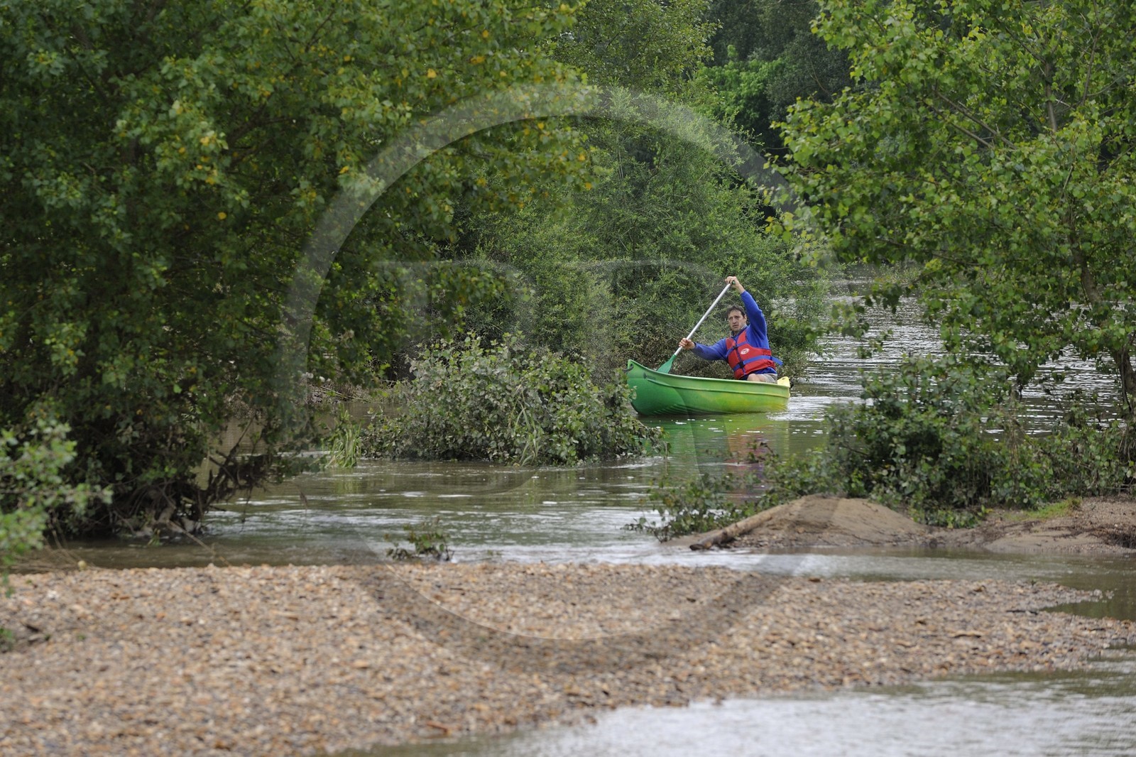 France, Nièvre (58), la Loire vers Pouilly-sur-Loire, Joël Bettin, médaillé olympique à Séoul, de Canoë évasion (03 86 39 13 75)organise des découvertes de la Loire en canoë