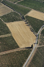France, Aude, vineyards of the Corbieres region (aerial view)