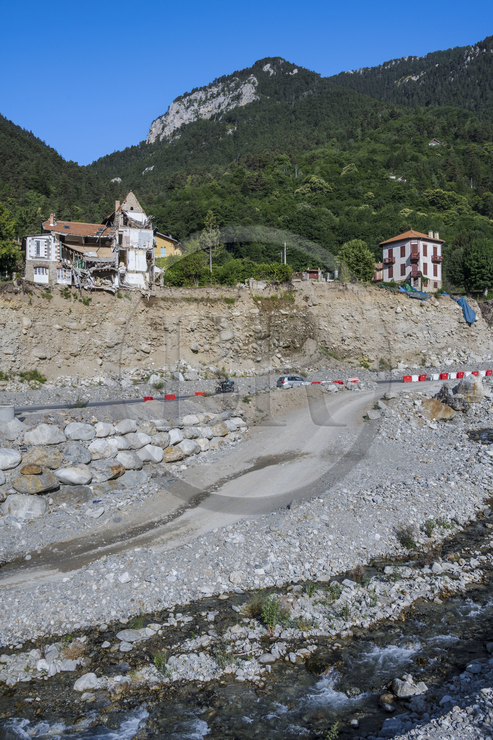 France, Alpes-Maritimes, Parc National du Mercantour (Mercantour national park), Haute Vesubie, Saint Martin Vesubie, the valley remains very affected by the storm Alex of October 2 2020, the house of Clos Joli swept away by the storm